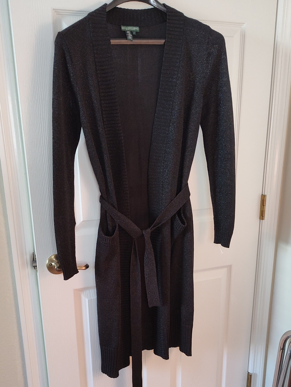 Lauren Ralph Lauren Long Black Knit Belted Cardigan